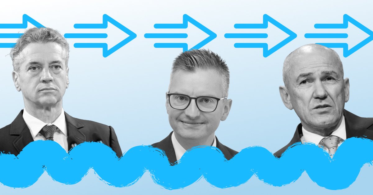 Golob, Šarec in Janša, modre puščice v desno