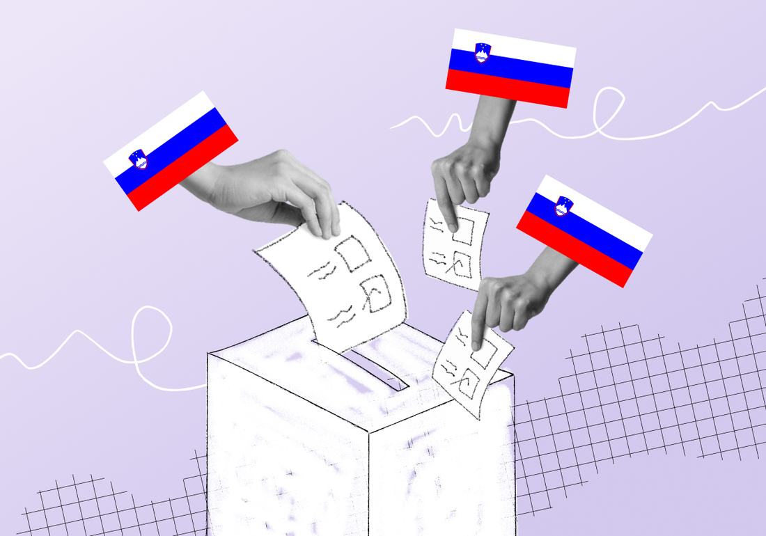 Roke s slovenskimi zastavami oddajajo volilne lističe v skrinjico.
