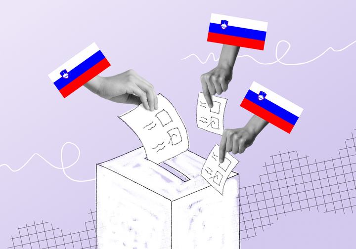 Roke s slovenskimi zastavami oddajajo volilne lističe v skrinjico.