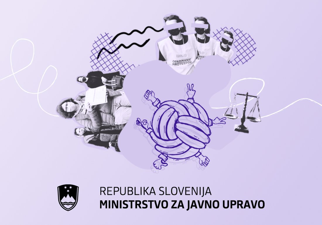 Kolaž, ki ponazarja Pravno mrežo in logotip Ministrstva za javno upravo