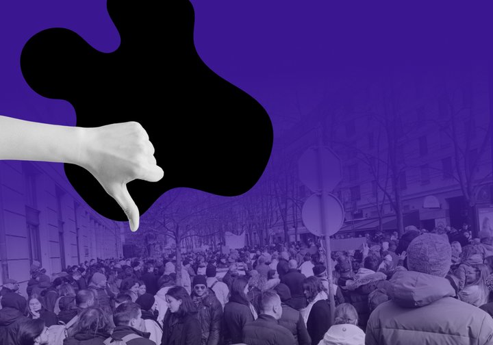 protestniki, velika roka s palcem dol