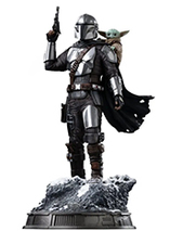 Figurine en résine du Mandalorian avec Grogu dans Star Wars: The Mandalorian par Iron Studio 