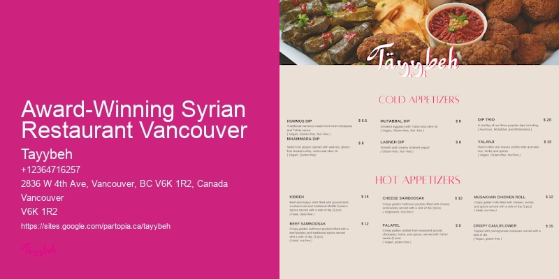 Gourmet Catering Services Award-Winning Syrian Restaurant Vancouver