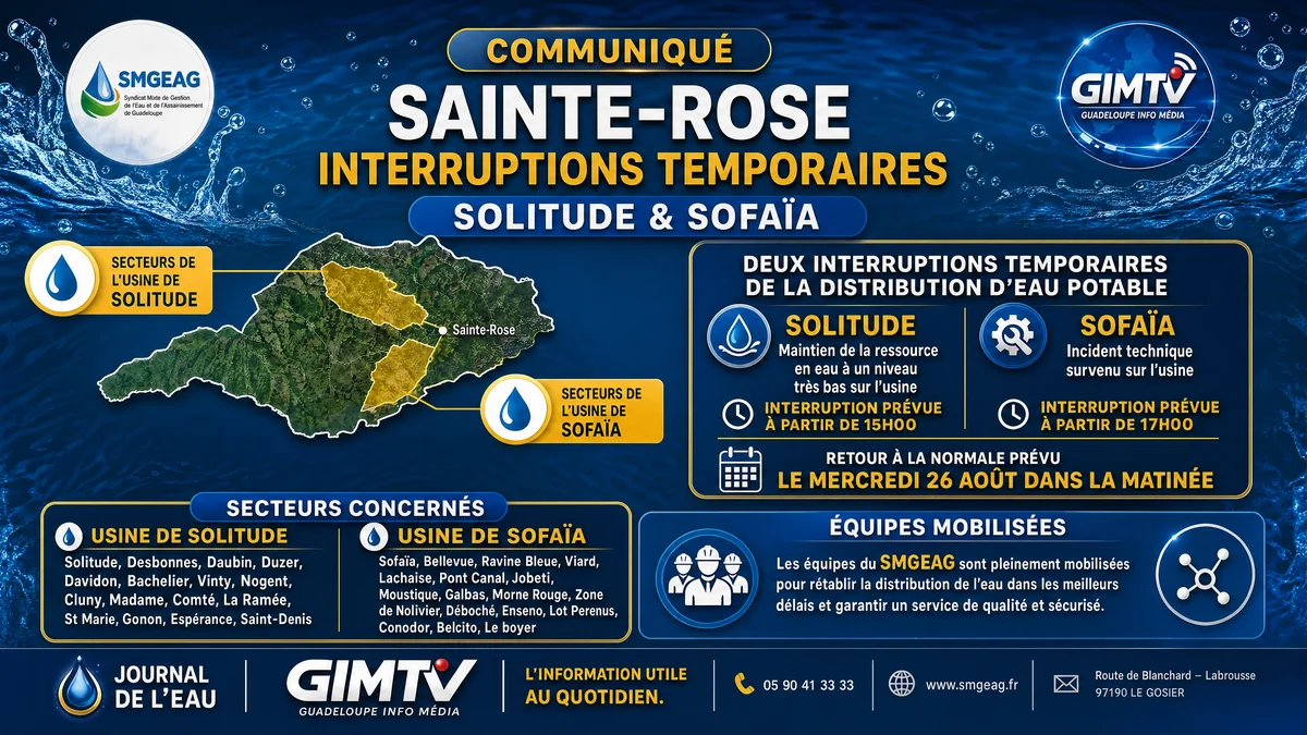 COMMUNIQUÉ – SAINTE‑ROSE INTERRUPTIONS TEMPORAIRES – USINES DE SOLITUDE & SOFAÏA