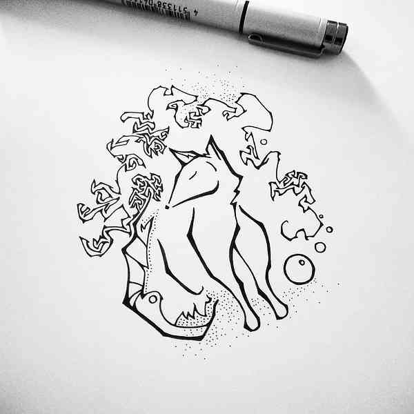 Illustration abstraite à l'encre représentant un renard