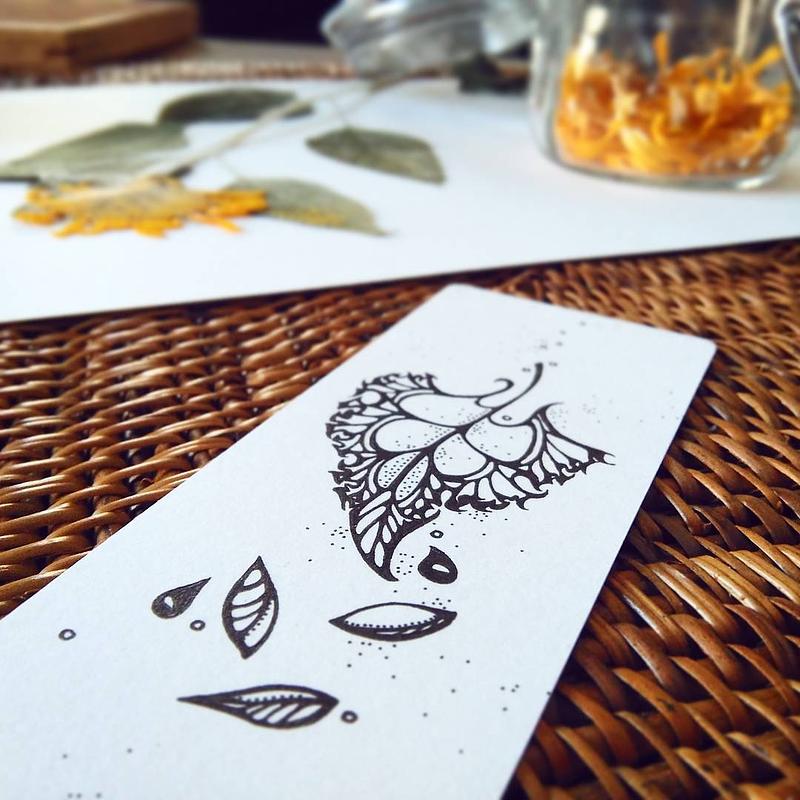 Illustration abstraite à l'encre représentant une feuille