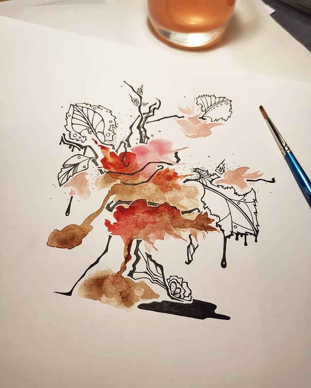 Illustration abstraite à l'encre représentant des menstruations