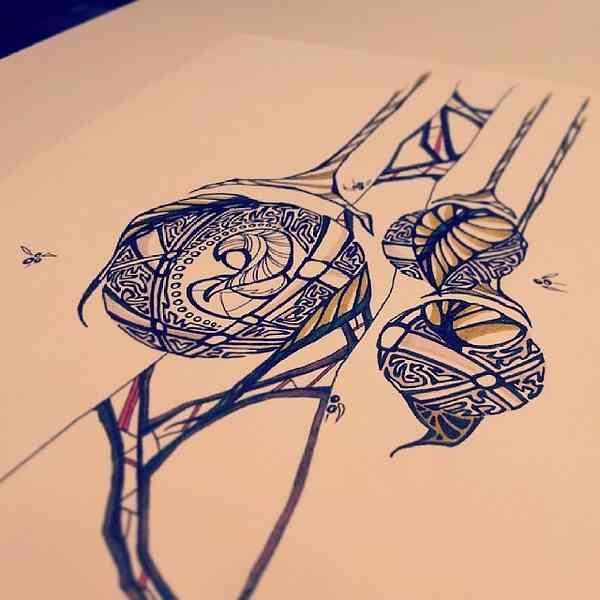 Illustration abstraite à l'encre représentant une fée des bois