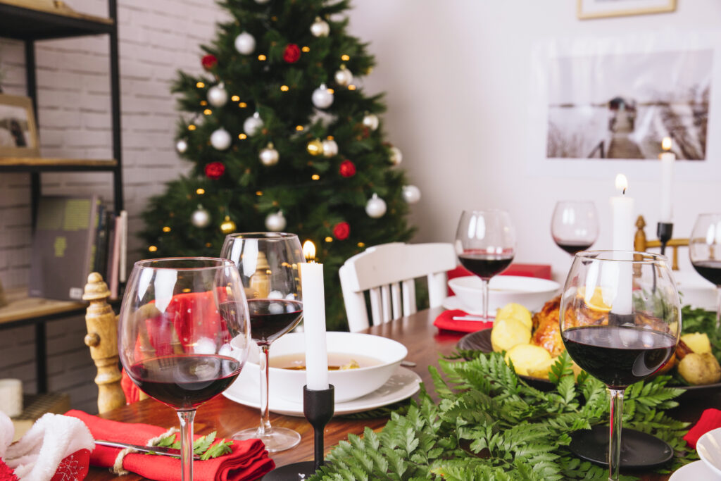 Christmas wines in a table