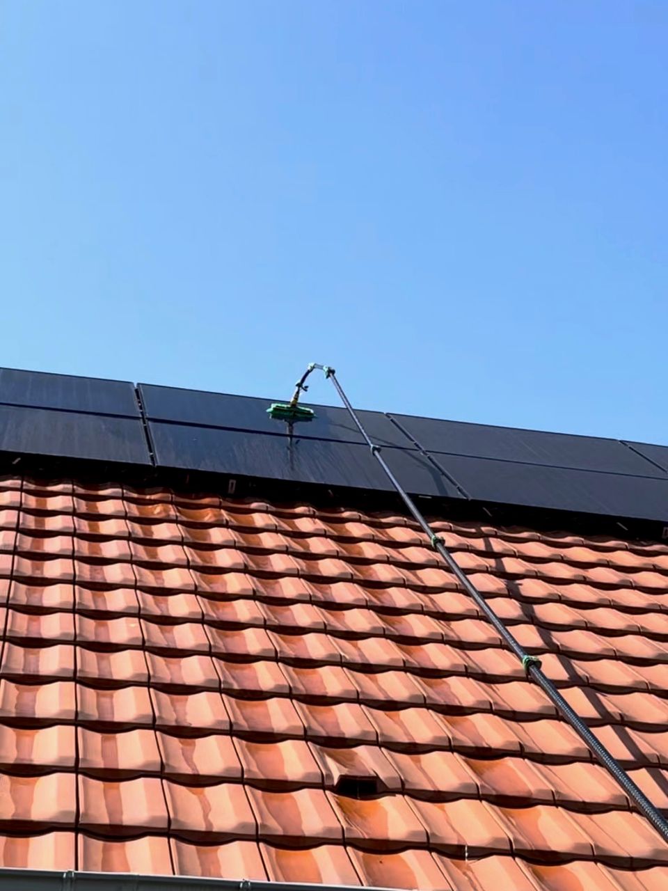 Nettoyage professionnel avec perche des panneaux solaires 