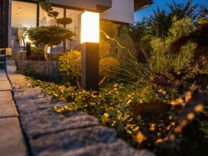 What decorative lamps can illuminate garden perimeters?