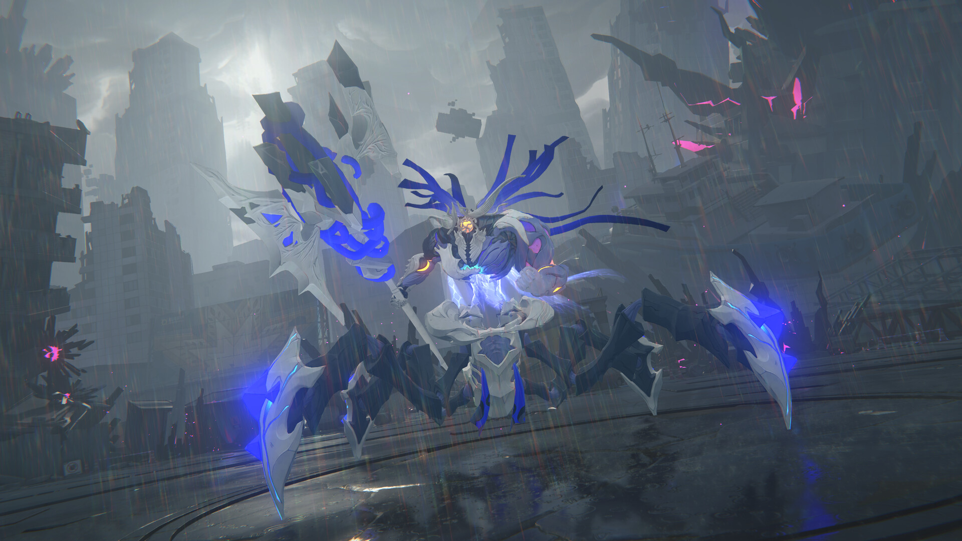 A colossal Ethereal in the ruins of a Hollow in Zenless Zone Zero