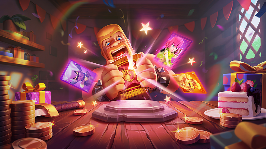 Illustration officielle de l'événement Clash of Cartes du 14e Clashiversaire de Clash of Clans