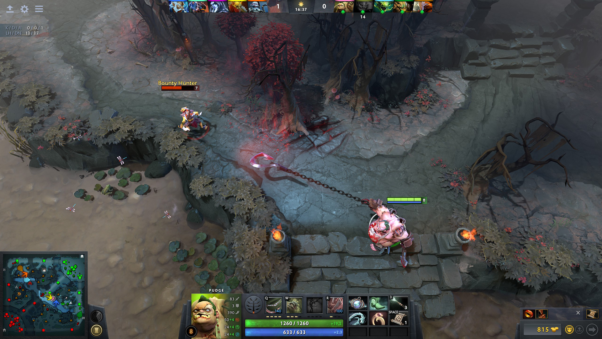 Combat au bord de la rivière près d'une entrée de fosse dans Dota 2