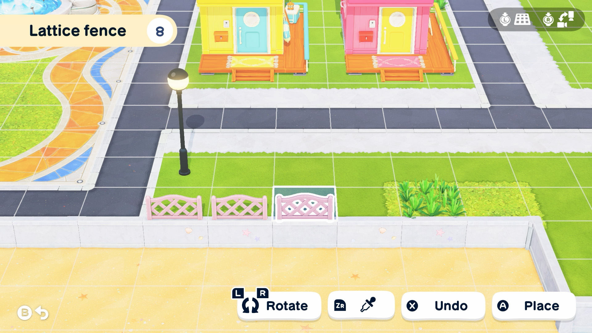 Tomodachi Life: Une vie de rêve'nin ada kurucusu, ızgara üzerine bir dekor öğesi yerleştirirken