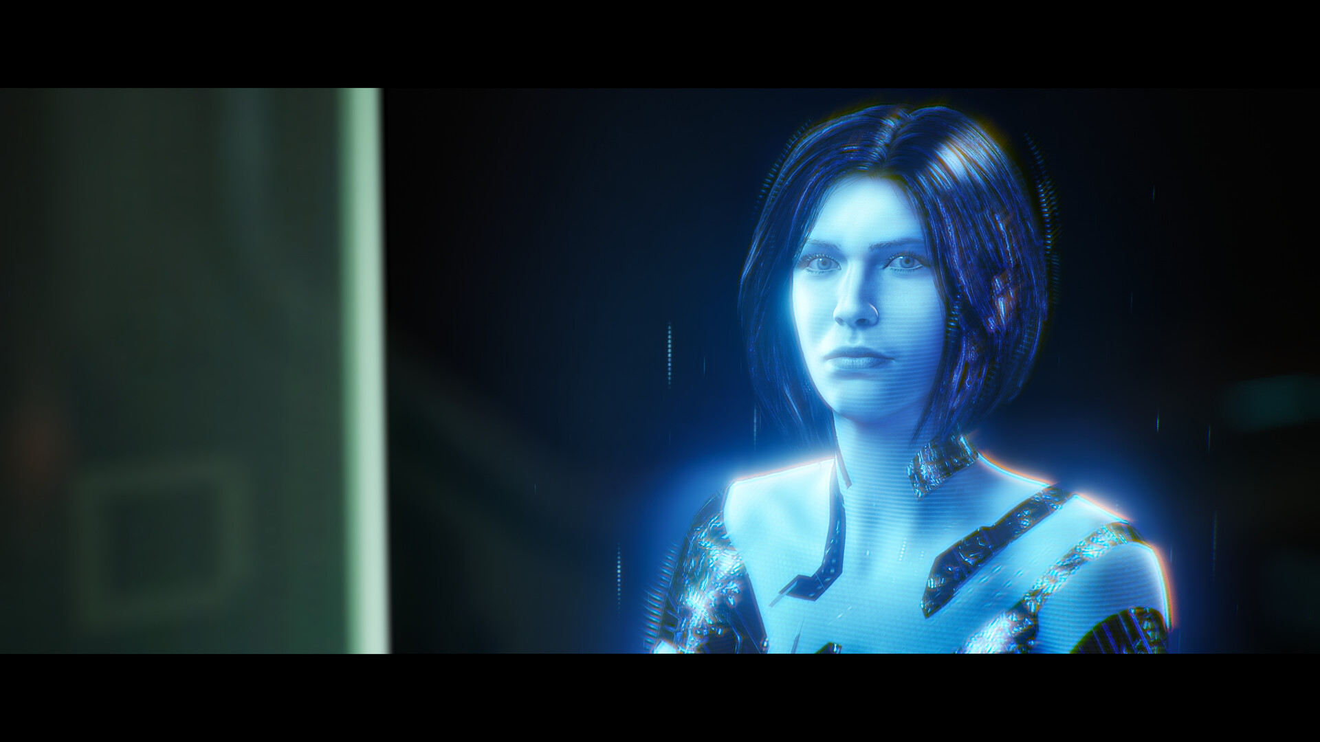 Cortana en hologramme bleu dans une cinématique de Halo: Campaign Evolved