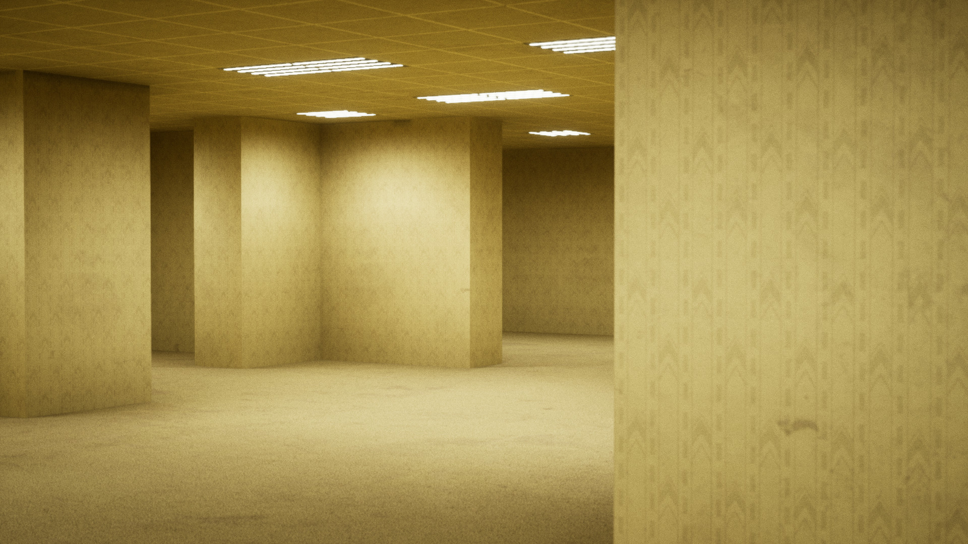 Escape the Backrooms oyunundaki Level 0'ın sarı koridorları