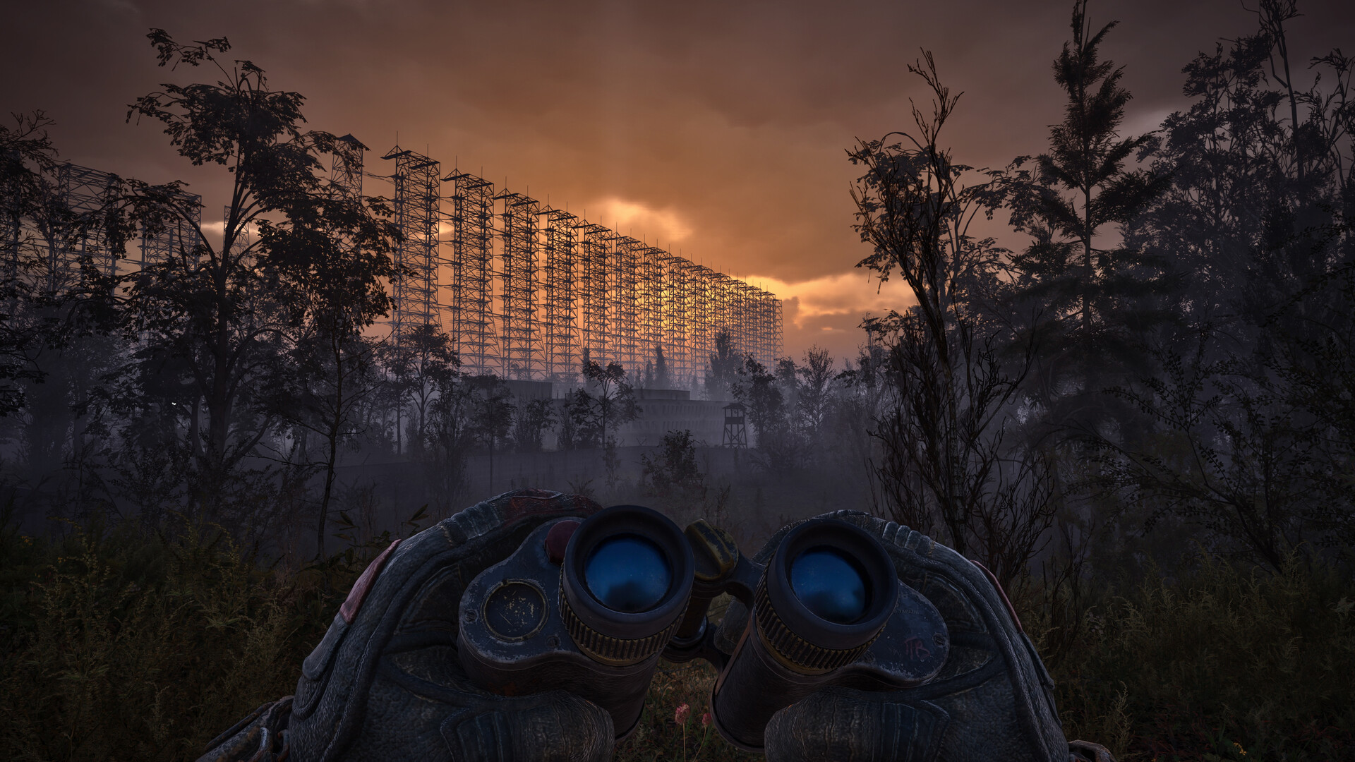 Paysage de la Zone dans S.T.A.L.K.E.R. 2 avec des bâtiments industriels abandonnés