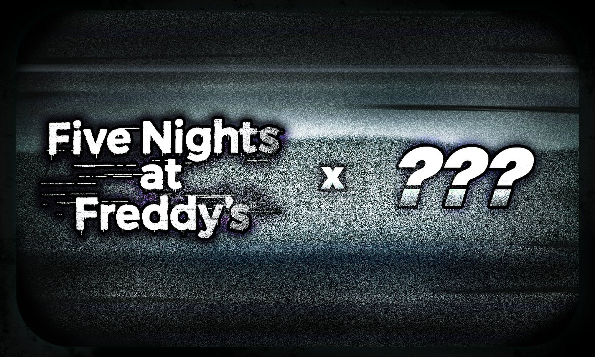 Écran de neige télé en noir et blanc portant le texte « Five Nights at Freddy's x ??? »