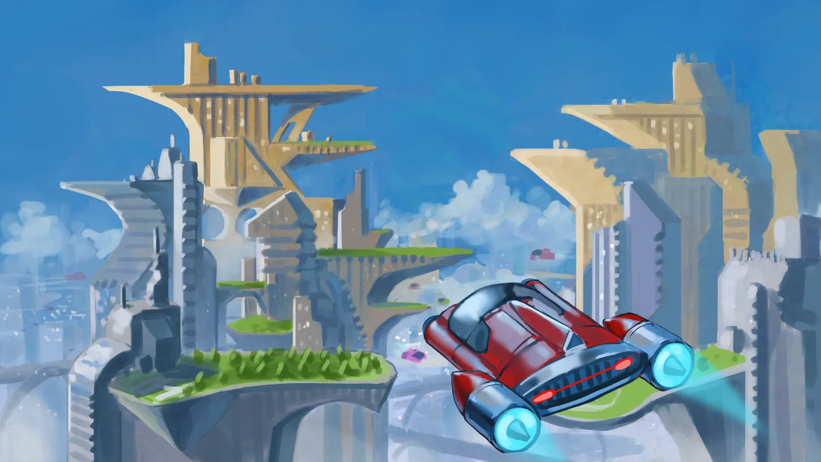 Concept art de Sunnyside, la cité flottante du chapitre 5 d'Egg Hunt 2026