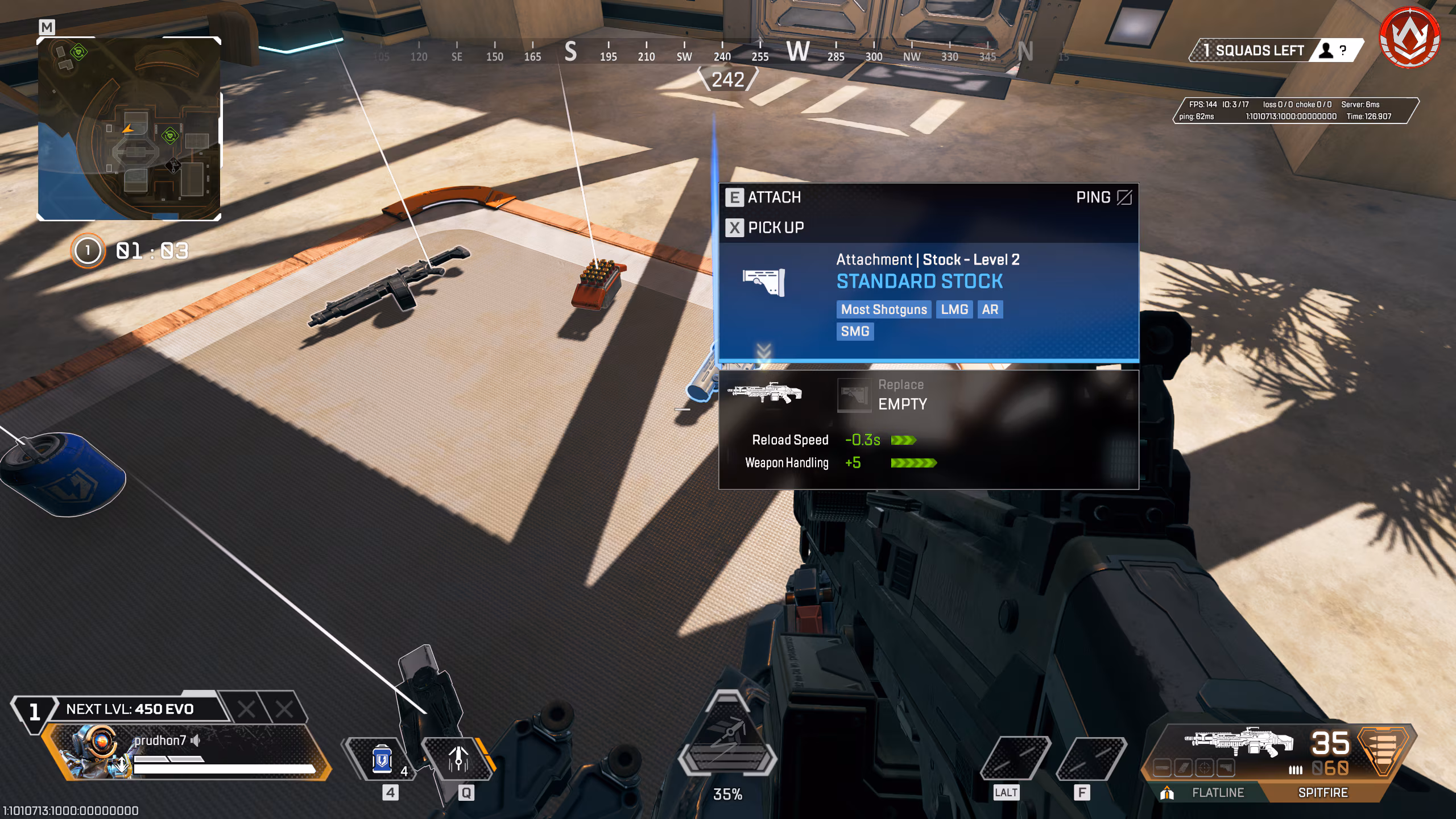 Carte de butin d'un accessoire dans Apex Legends Saison 30, affichant le changement de statistiques avant équipement