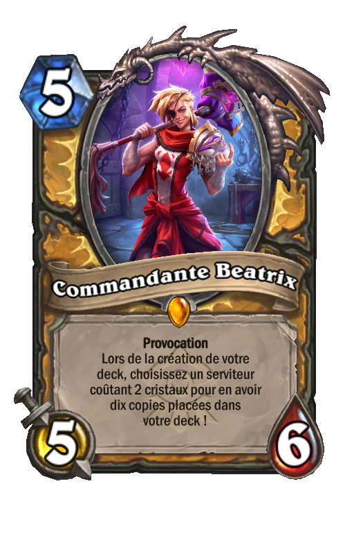Rendu français de la carte Commandante Beatrix, légendaire paladin à 5 cristaux