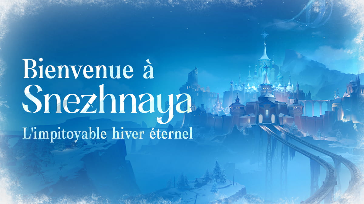 Visuel officiel de la version 7.0 de Genshin Impact montrant la cité enneigée de Snezhnaya