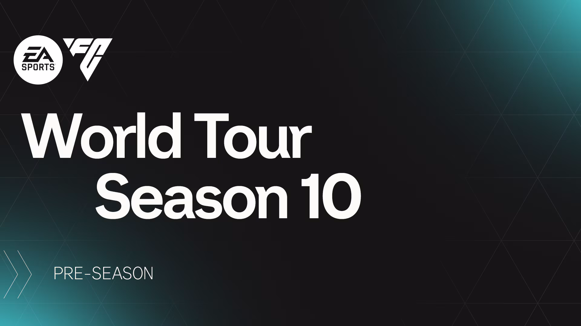 Visuel officiel de la Saison 10 d'EA Sports FC 26, titré « World Tour Season 10 » et « Pre-Season » en anglais sur un fond sombre dégradé de vert.