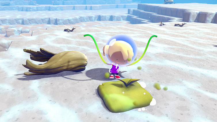 Métamorph fait pousser une plante sur le sable du fond marin dans Pokémon Pokopia