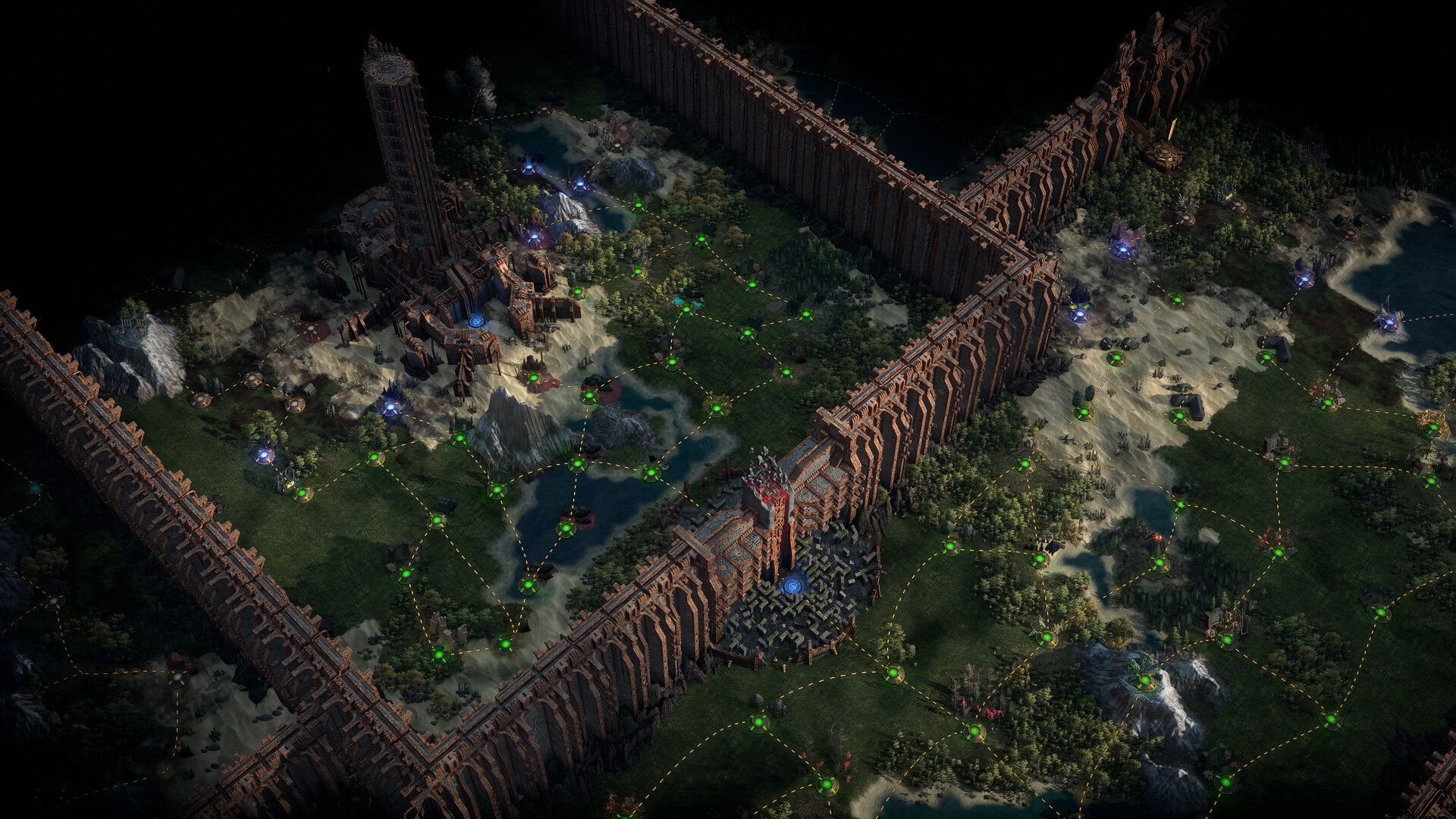 Vue de l'Atlas de Path of Exile 2 avec la Forteresse centrale et les nœuds de cartes environnants