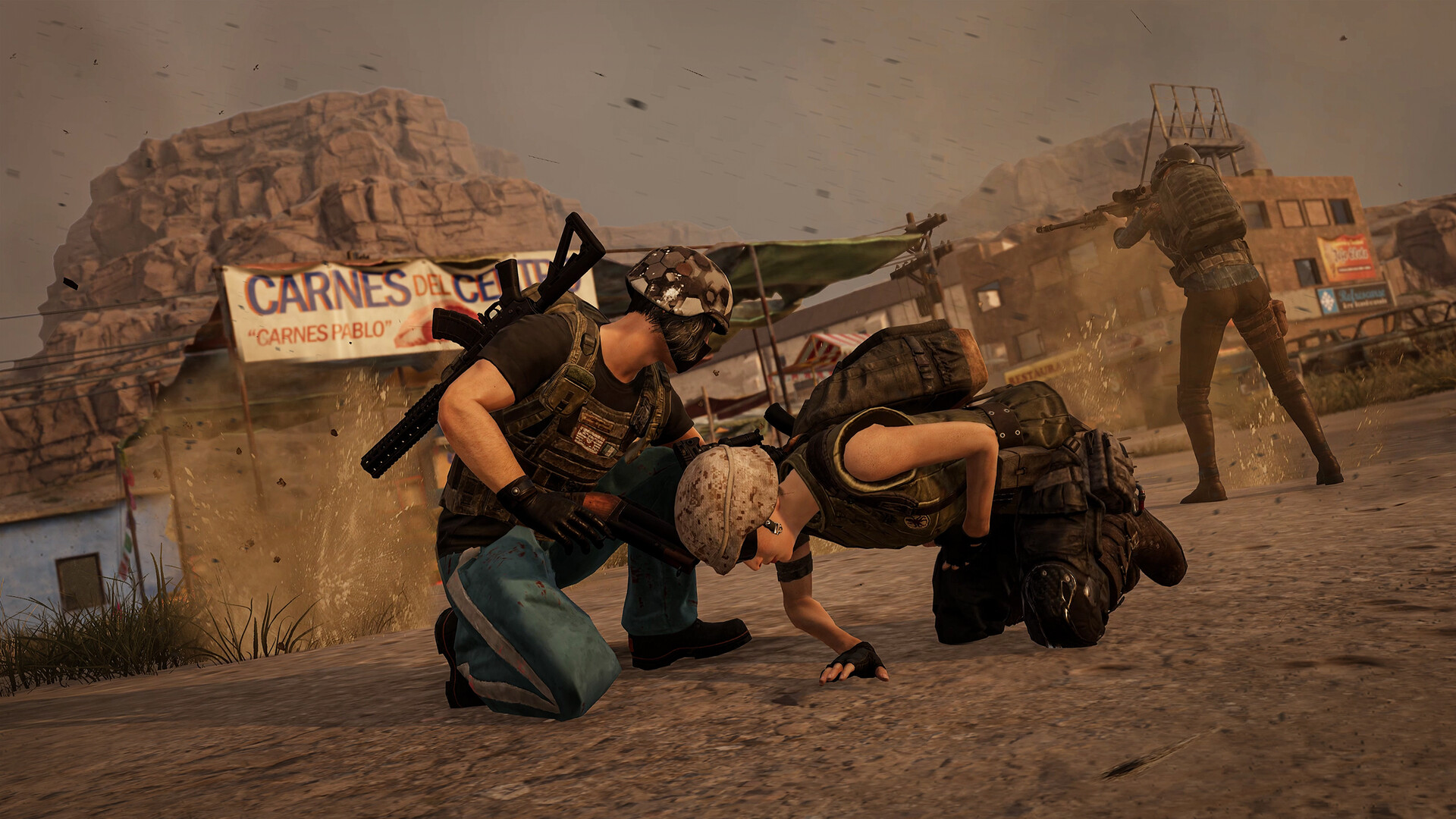 Un groupe de joueurs de PUBG: BATTLEGROUNDS progresse en formation dans une zone urbaine