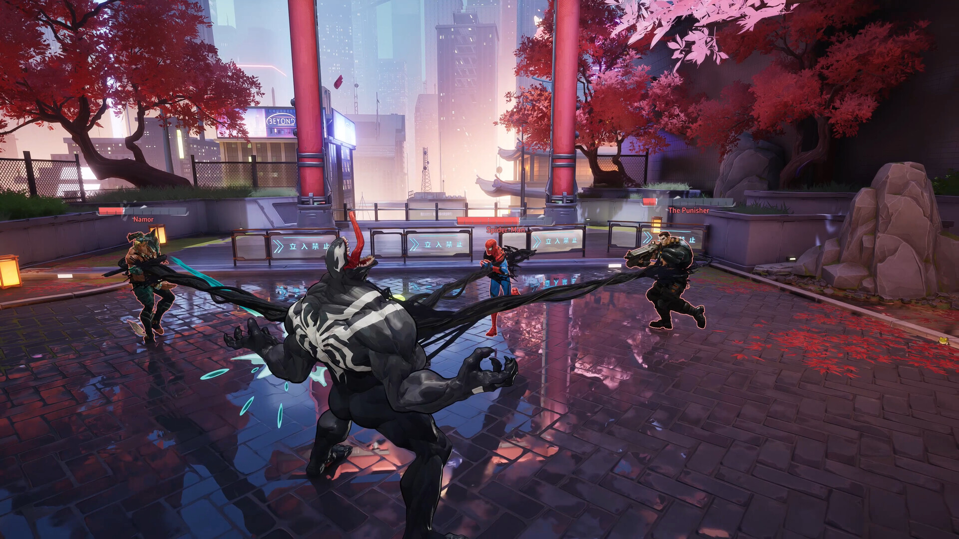 Venom lance ses tentacules au milieu d'un affrontement dans Marvel Rivals