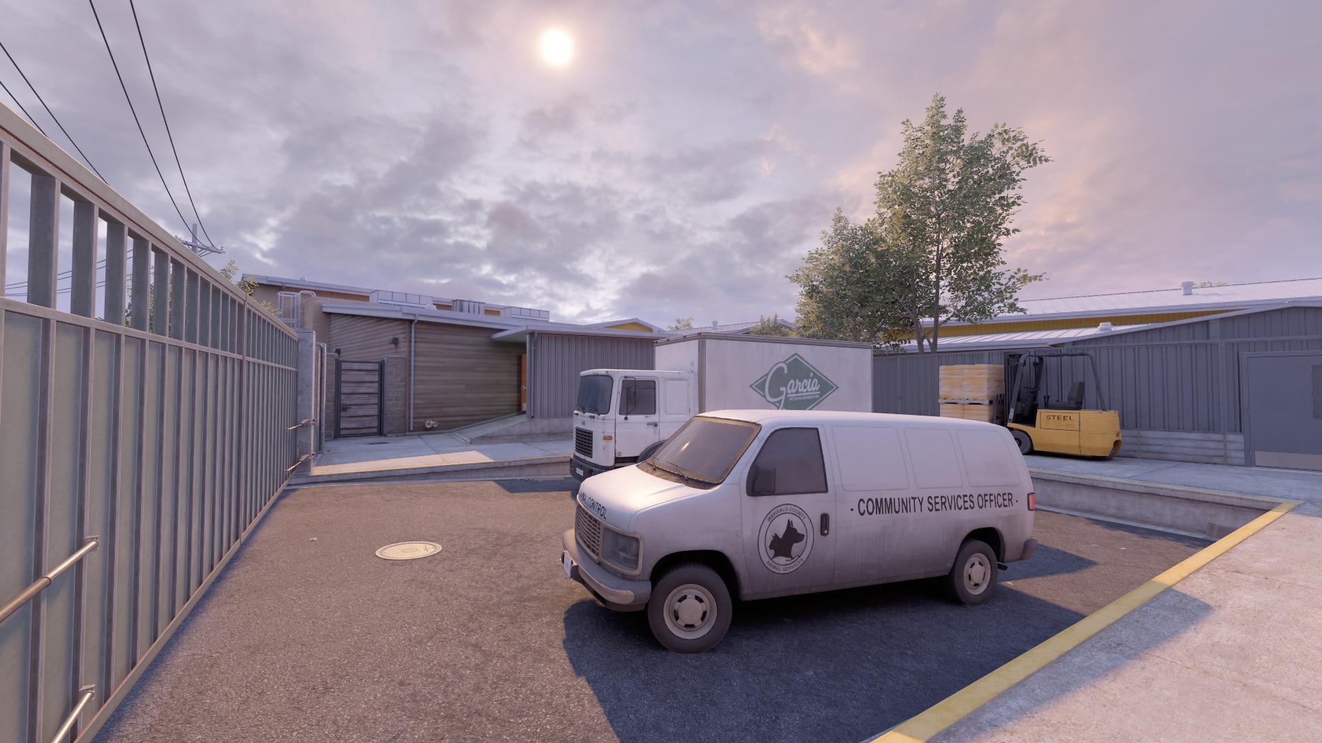 Cour de service et fourgon du refuge sur la carte Shelter de Counter-Strike 2