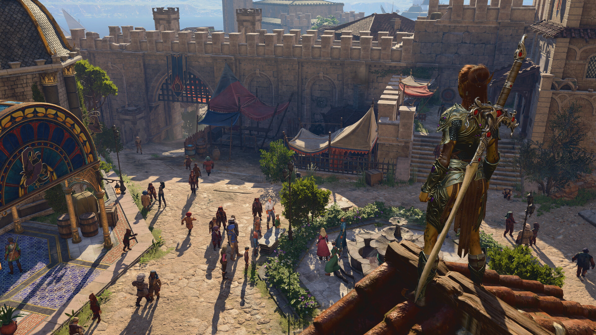 Vista aérea de uma cidade de Baldur's Gate 3