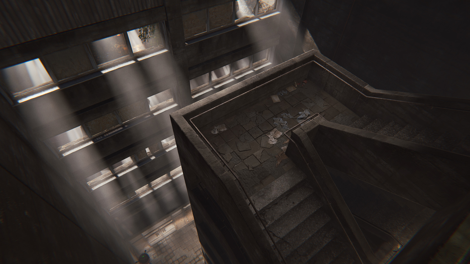 Un couloir bordé de portes d'appartements dans le Complexe d'appartements de Rust