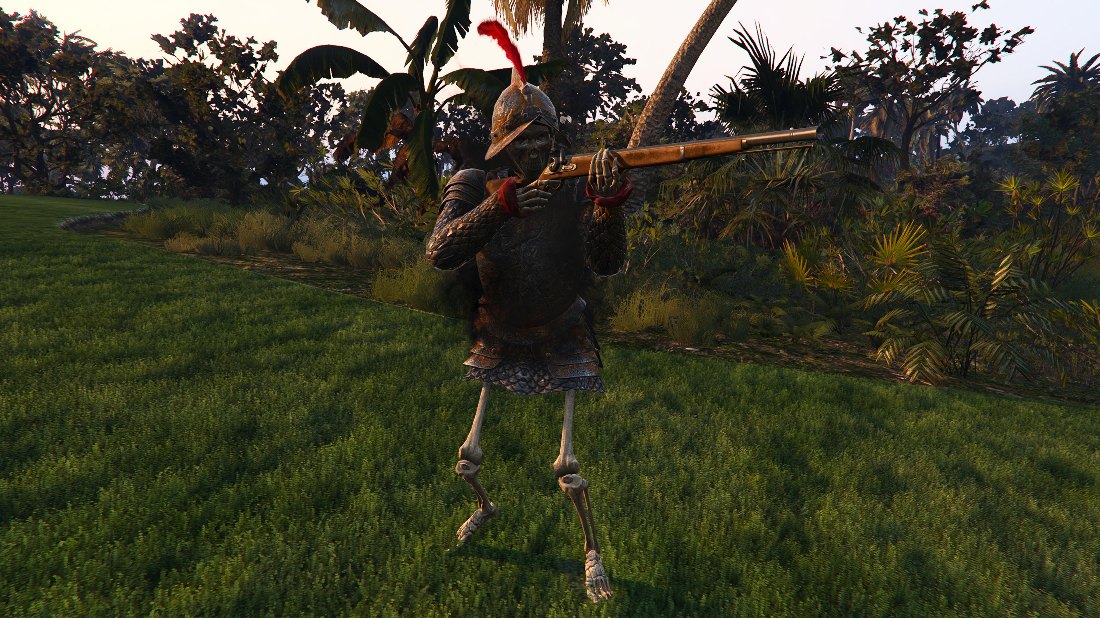 Un conquistador mort-vivant armé d'un mousquet dans Survie à Cayo Perico sur GTA Online