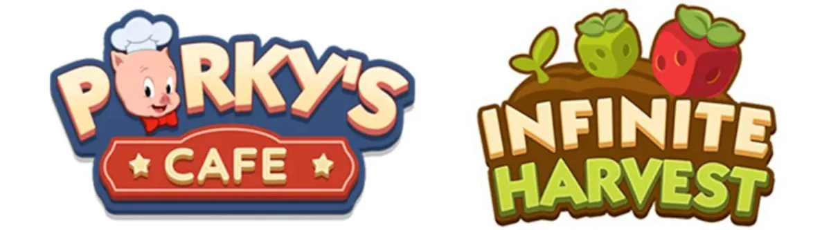 Les logos officiels de Porky's Cafe et d'Infinite Harvest, les deux nouvelles mécaniques de la saison Happy Harvest with Looney Tunes de MONOPOLY GO!