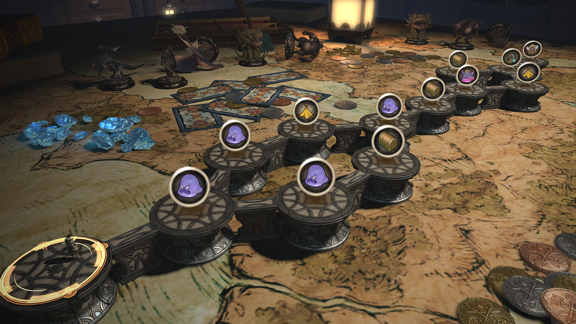 Le plateau du Crucible of the Unbroken, avec ses cases de combat, de trésor et de tente