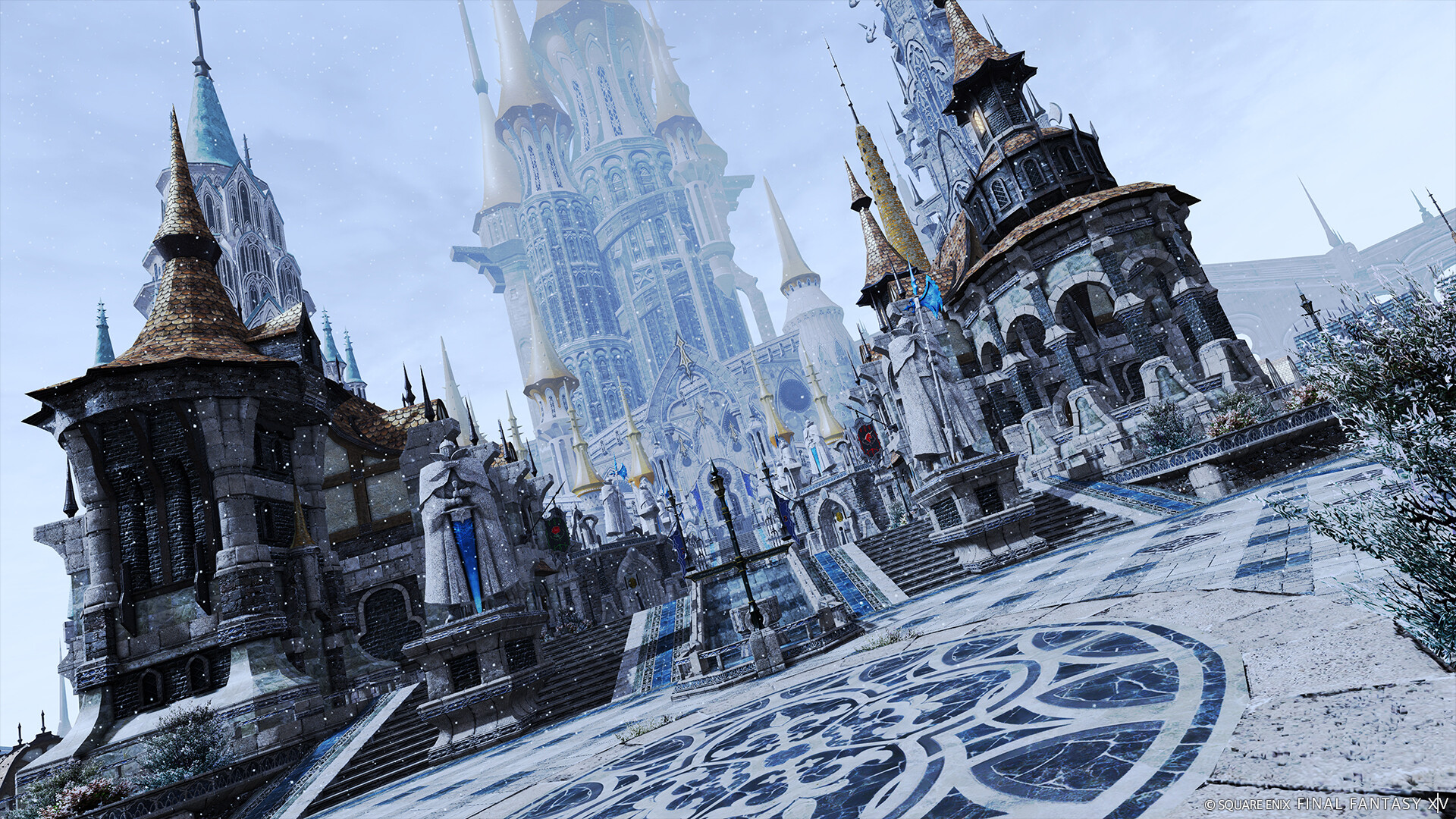 Vista di uno scenario colorato di Final Fantasy XIV