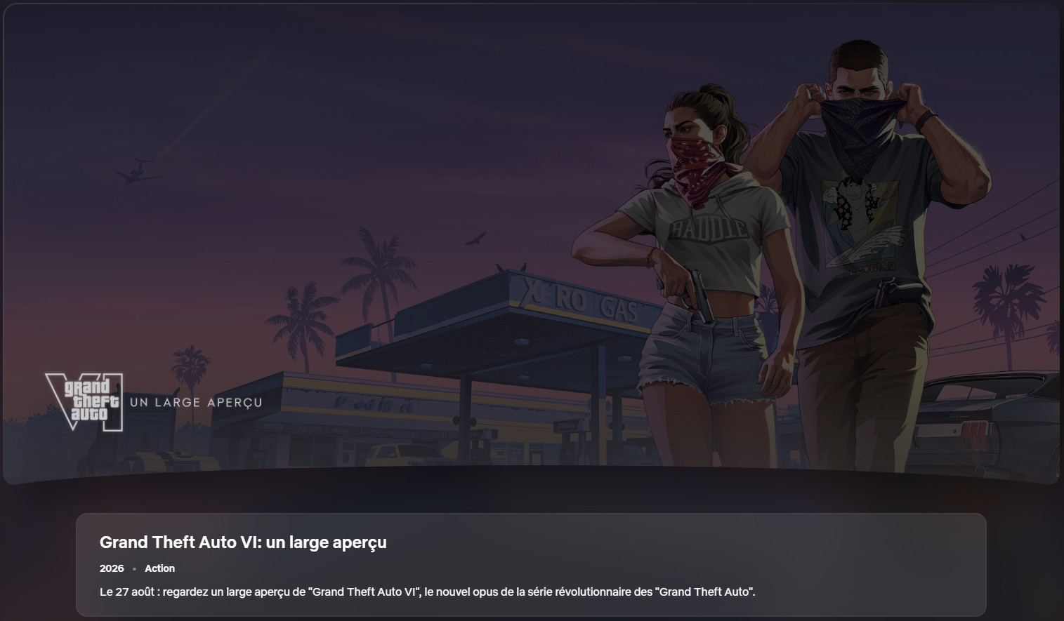 Page officielle de Grand Theft Auto VI: An Extended Look sur Netflix