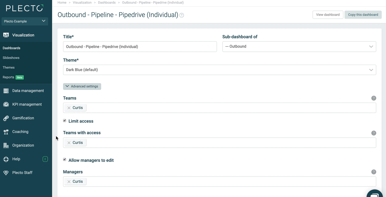 Blog - Limit Dashboard Access - Example of individual Plecto dashboard