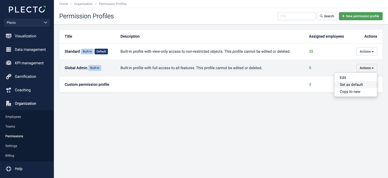 Permissions - Change Default Profile