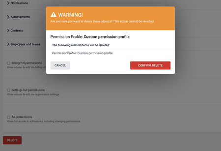Permissions - Delete a permission profile