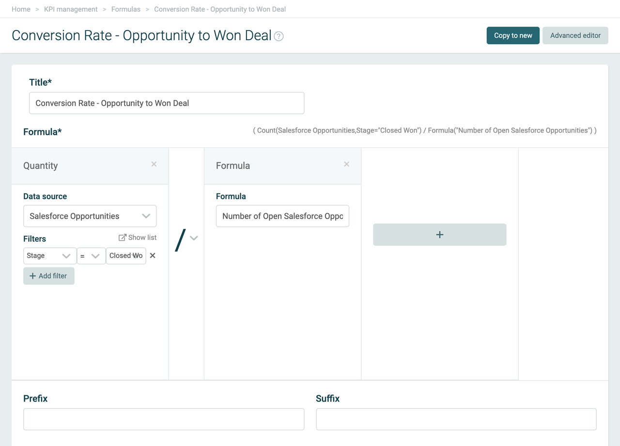 Example of Plecto formula editor for sales