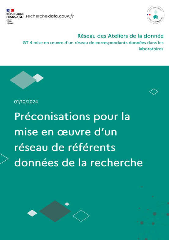 Couverture du Préconisations pour la mise en oeuvre d'un réseau de référents données de la recherche