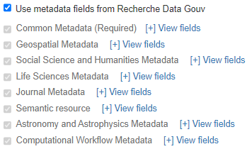 Choice of metadata fields for the collection: citation, geospatial, social science and humanities, life sciences, journal, semantic