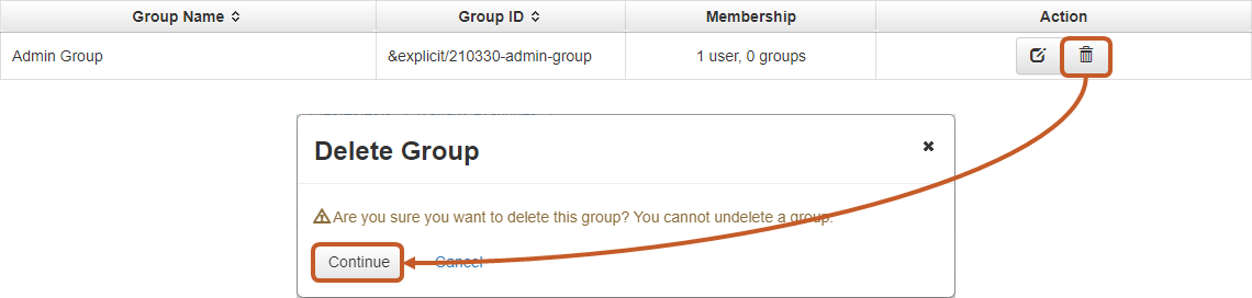 Deleting a group