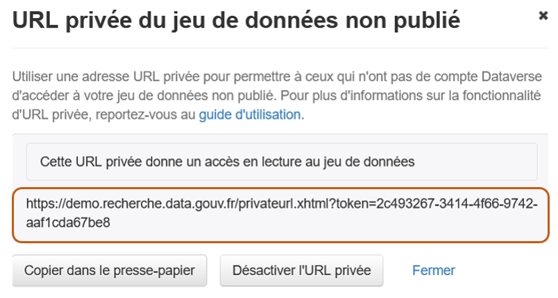 URL privée générée