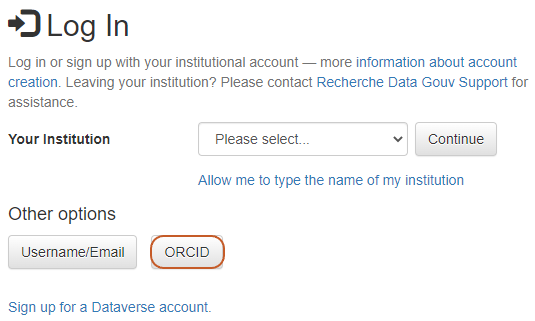 Log In via an ORCID account