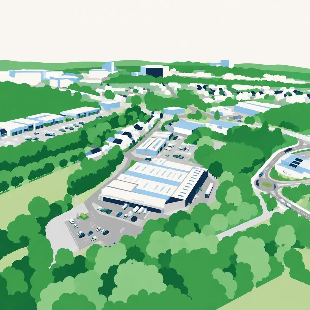 Vue aérienne d'une zone commerciale et logistique à Barnsley au Royaume-Uni